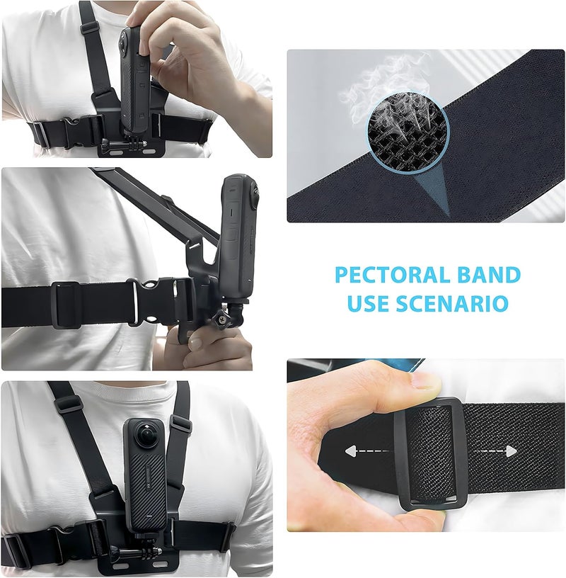 Sruim Adjustable Chest Mount Harness for Insta360 X5 X4 X3 X2 X ACE Pro ONE RS R GO 2 3, Chest Strap Body Mount Accessories Compatible with Gopro Hero Series and DJI Osmo Action 5 Pro Cameras Attachments - Image 3